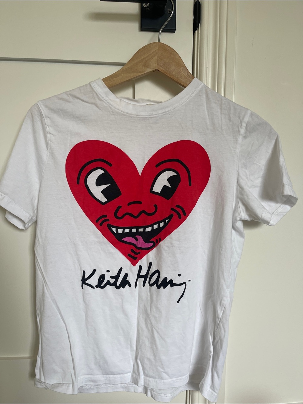 H&M White Tee with Red Heart Face Graphic